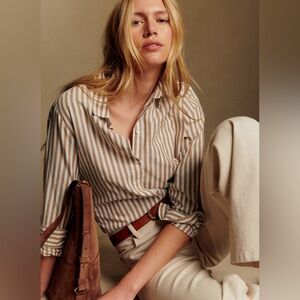 Sezane Tomboy Shirt Ecru / Camel Stripes - Size 12